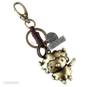 Hot selling retro alloy sheep pendant weaving leather key chain