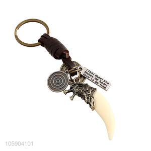 High quality weave leather key chain with retro fake ivory charms