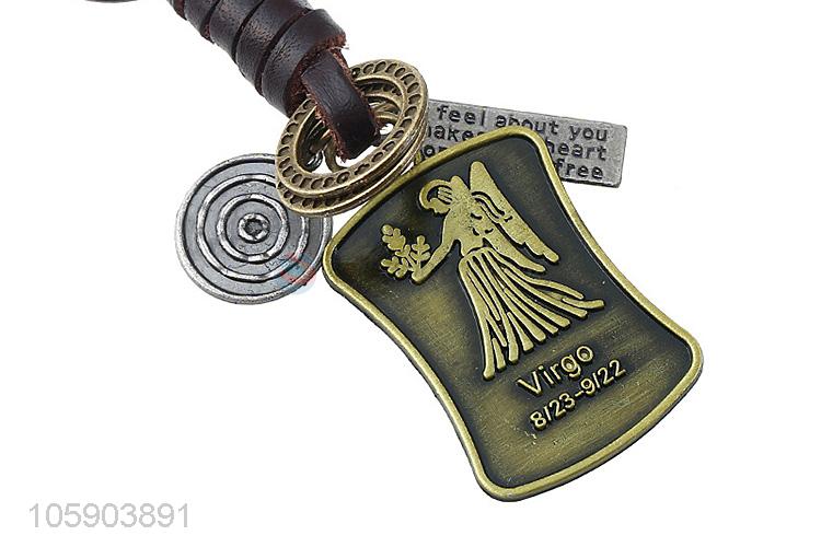 Superior quality retro alloy shield pendant weaving leather key chain