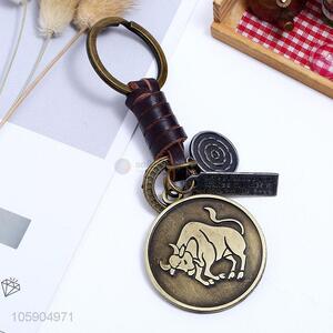 China suppliers retro alloy taurus pendant weaving leather key chain