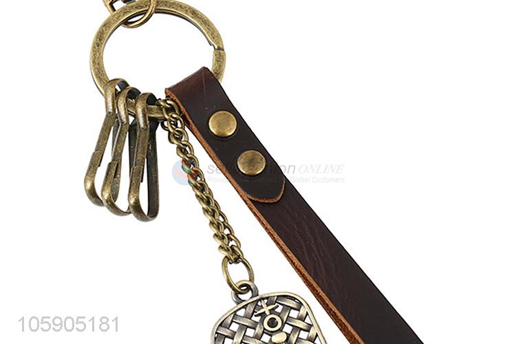 Factory promotional leather key chain with retro castle bar charms