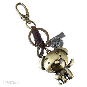 Top sale retro alloy dog pendant weaving leather key chain