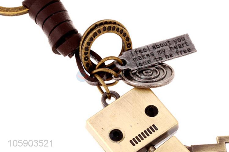 New design personalized alloy pendant retro robot leather key chain