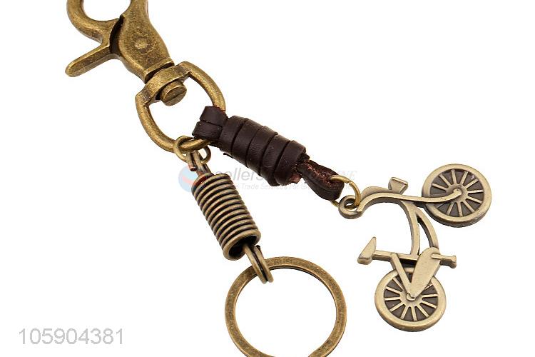 China manufacturer weave leather key chain with retro bike charms