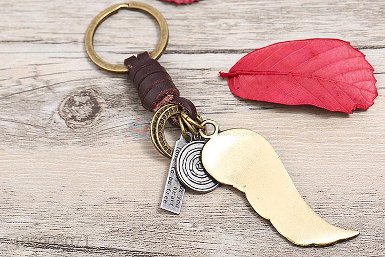 Manufacturer custom wing alloy pendant key chain leather key ring