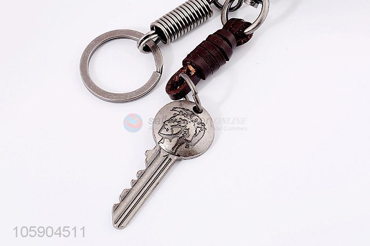 Good quality key shape alloy pendant key chain leather key ring