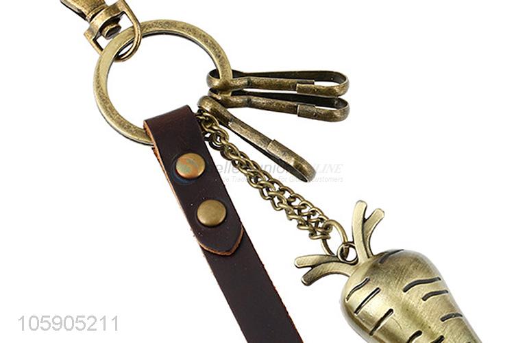 Latest design retro alloy carrot pendant leather key chain