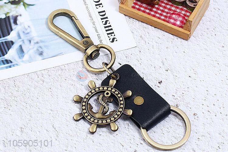 High quality weave leather key chain with retro anchor charms