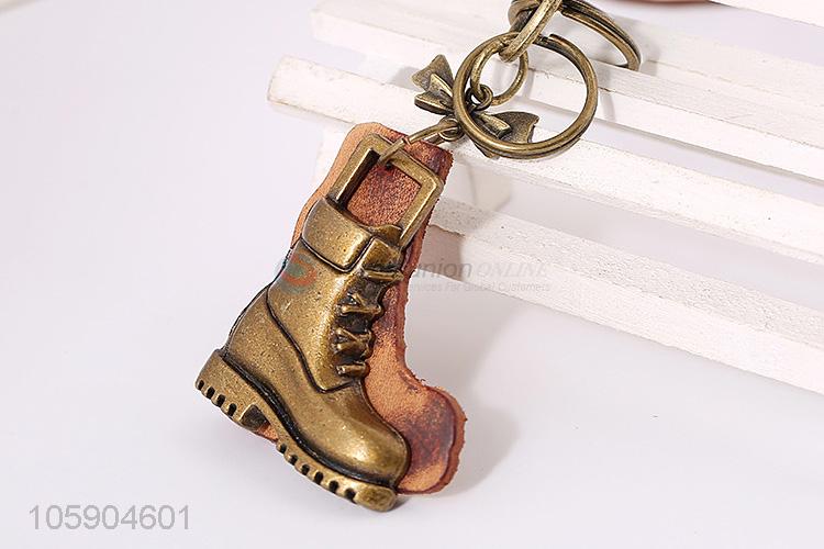 High quality personalized alloy pendant retro boot leather key chain