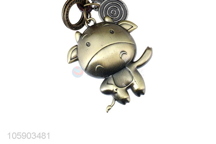 Excellent quality personalized alloy pendant retro cow leather key chain