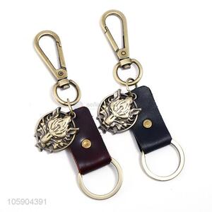 Superior quality dragon alloy pendant key chain leather key ring