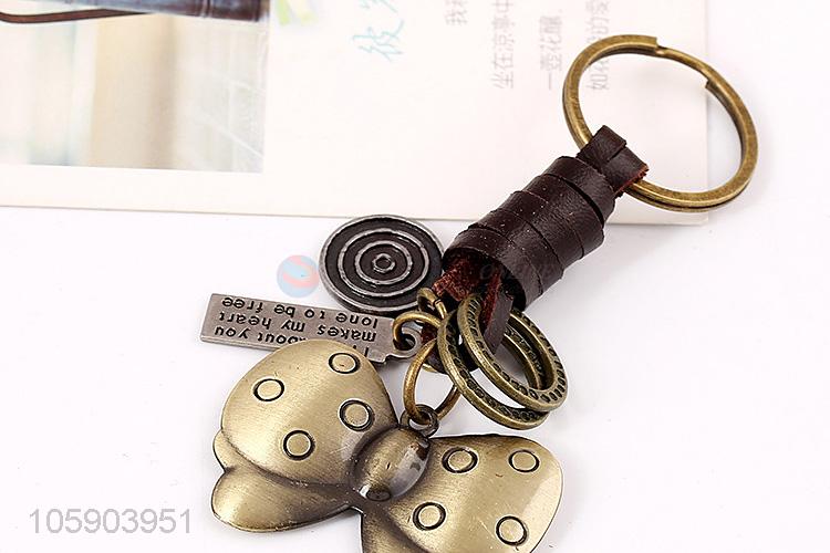 Hot selling bowknot alloy pendant key chain leather key ring