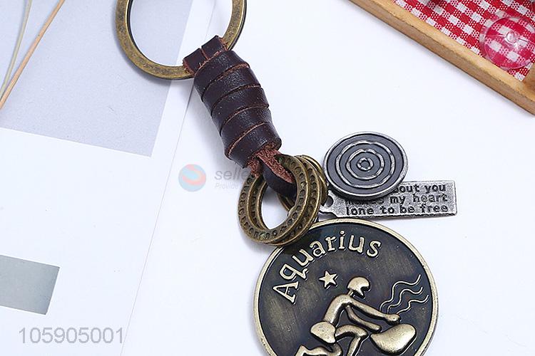 Wholesale cheap retro alloy aquarius pendant weaving leather key chain