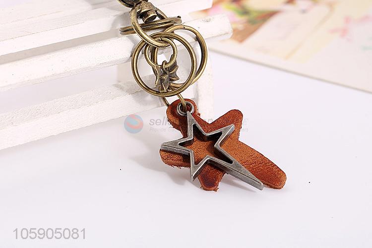 Low price personalized alloy pendant retro star leather key chain