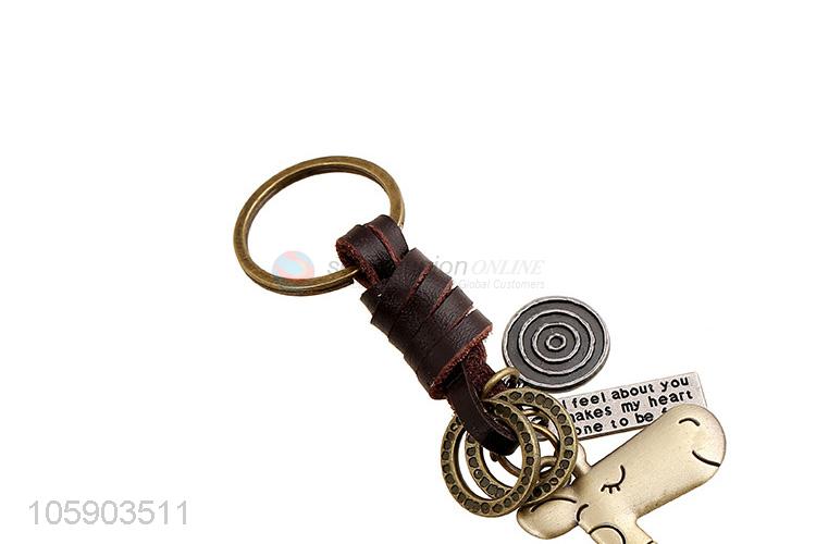 Good quality giraffe alloy pendant key chain leather key ring