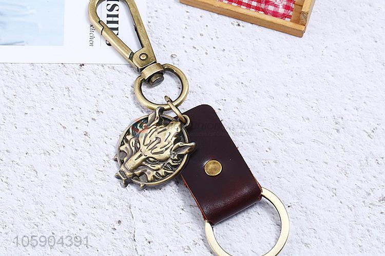 Superior quality dragon alloy pendant key chain leather key ring