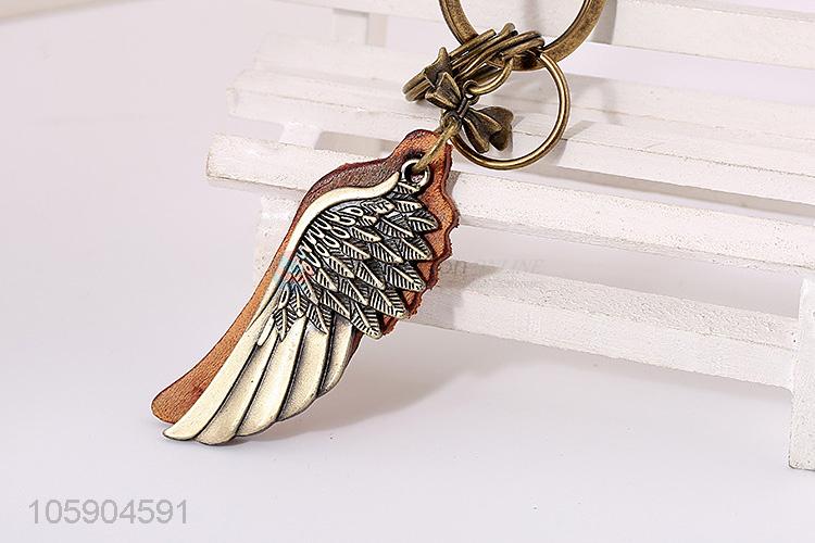 Best selling wing alloy pendant key chain leather key ring