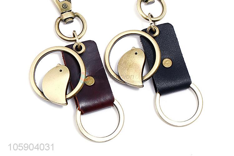 Promotional cheap bird alloy pendant key chain leather key ring