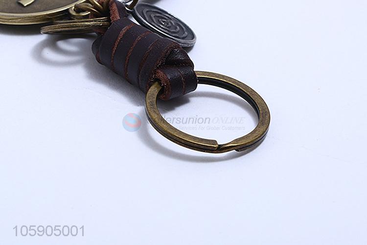 Wholesale cheap retro alloy aquarius pendant weaving leather key chain