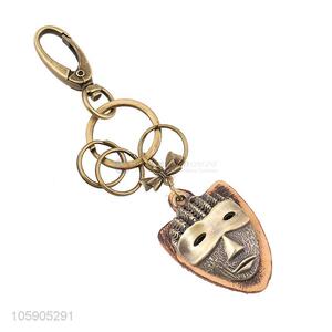 Superior factory retro alloy mask pendant leather key chain