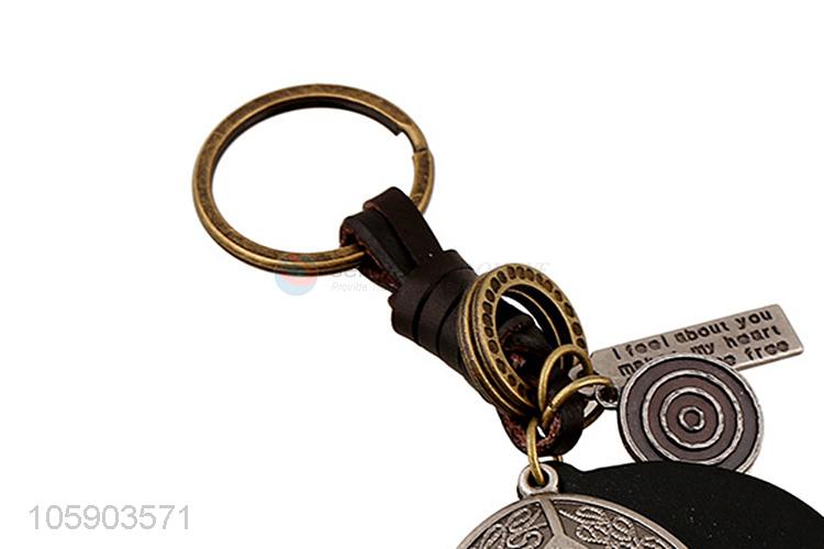 Manufacturer custom retro alloy leaf pendant weaving leather key chain