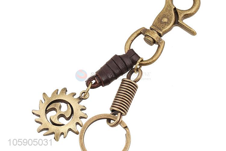 Promotional cheap wheel alloy pendant key chain leather key ring