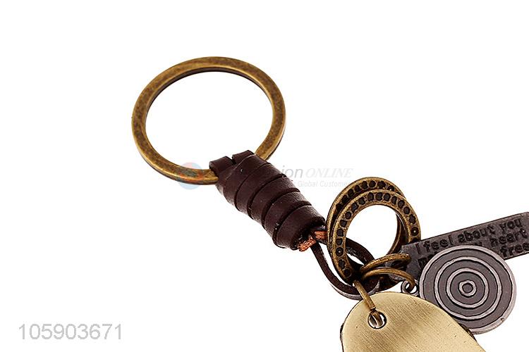 Customized cheap skateboard alloy pendant key chain leather key ring