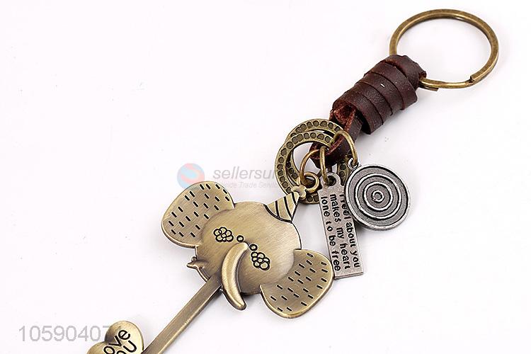 Manufacturer custom elephant alloy pendant key chain leather key ring