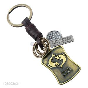 Best quality retro alloy shield pendant weaving leather key chain