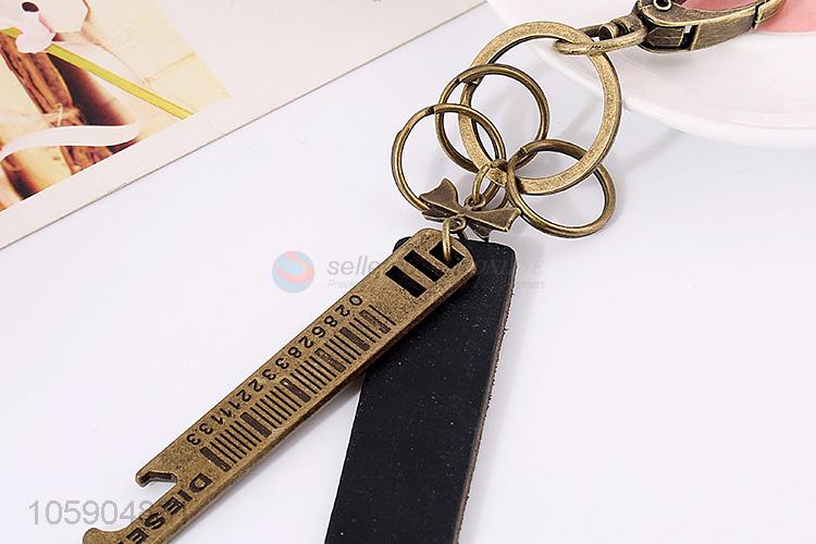 Recent design vintage alloy pendant key chain leather key ring