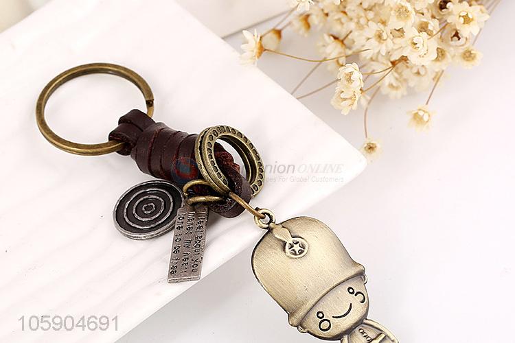 Cheap wholesale retro alloy soldier pendant weaving leather key chain