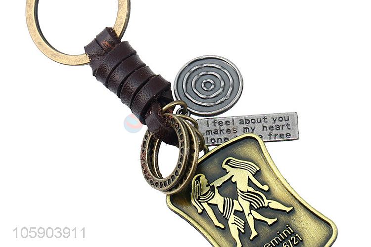 Top sale shield alloy pendant key chain leather key ring