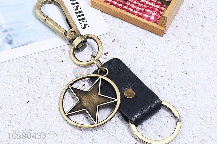 Recent design retro alloy star pendant weaving leather key chain