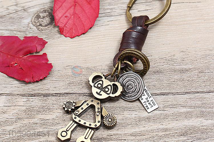 Hot selling retro alloy robot pendant weaving leather key chain