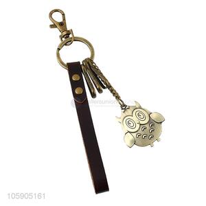 Competitive price personalized alloy pendant retro owl leather key chain