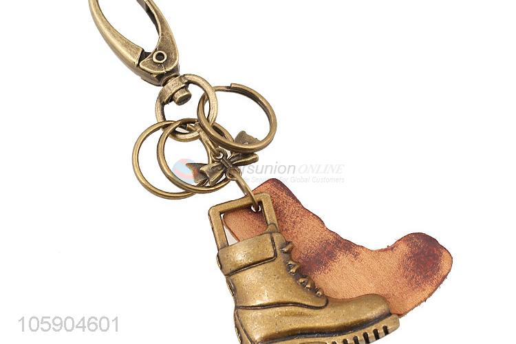 High quality personalized alloy pendant retro boot leather key chain