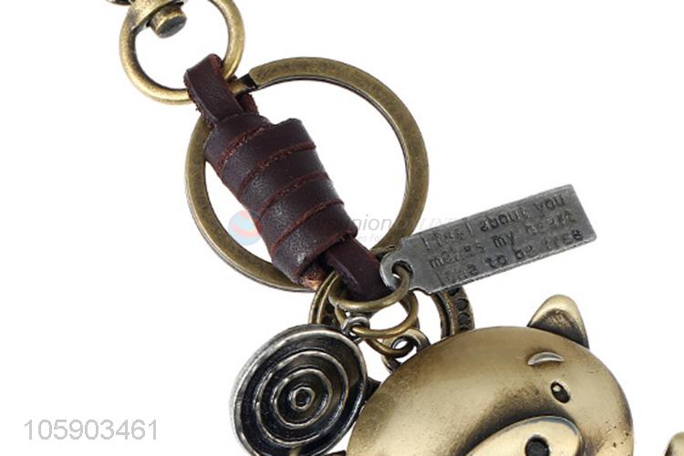 Premium quality weave leather key chain with retro pig charms