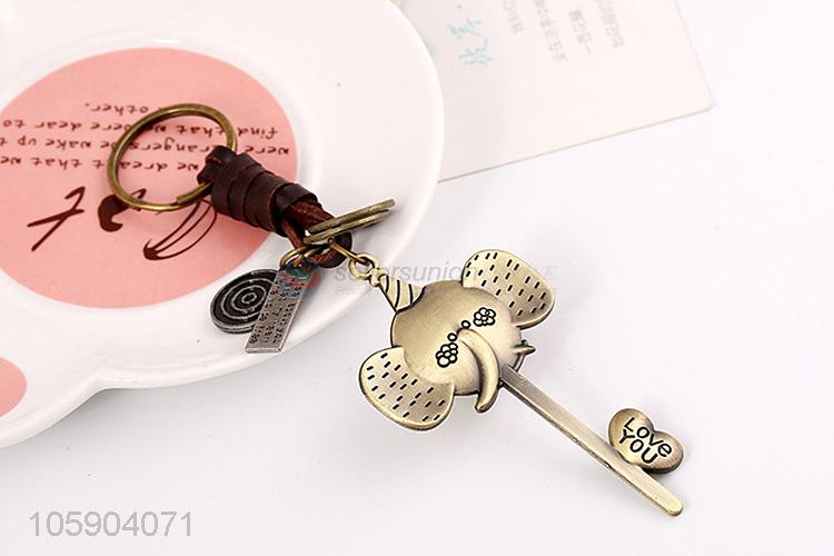 Manufacturer custom elephant alloy pendant key chain leather key ring