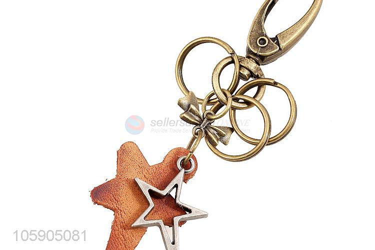 Low price personalized alloy pendant retro star leather key chain