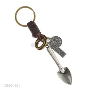 Cheap wholesale shovel alloy pendant key chain leather key ring