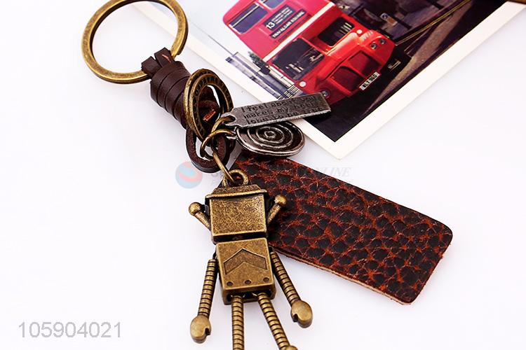 New design weave leather key chain with retro robot charms