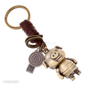 Factory sales personalized alloy pendant retro pig leather key chain