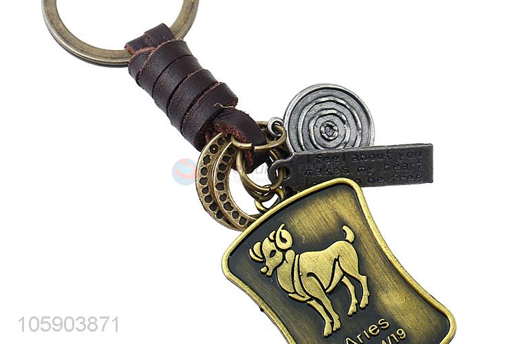 Top quality shield alloy pendant key chain leather key ring