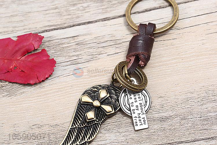 Manufacturer custom wing alloy pendant key chain leather key ring