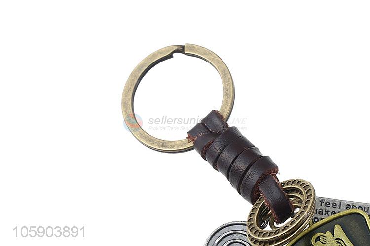 Superior quality retro alloy shield pendant weaving leather key chain