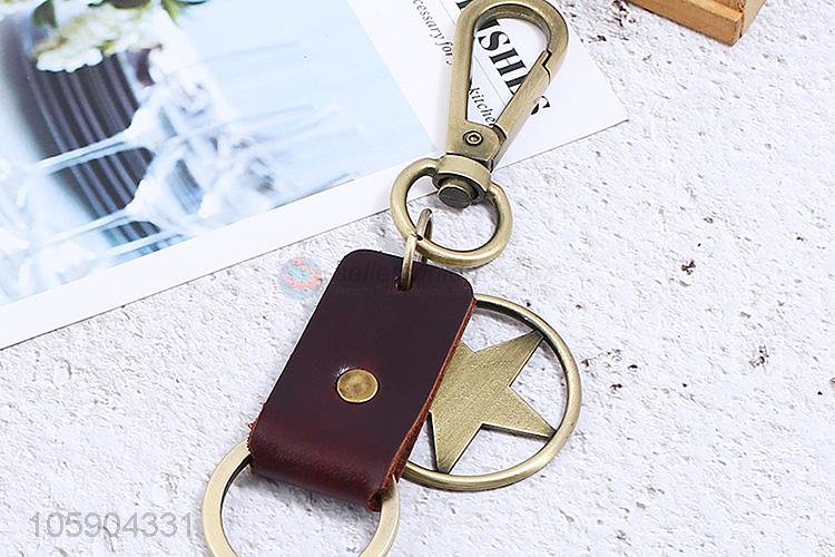 Recent design retro alloy star pendant weaving leather key chain