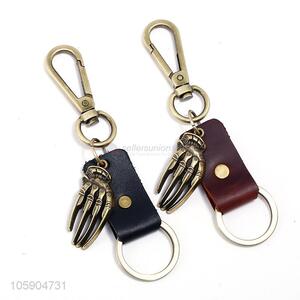 Professional suppliers retro alloy hand bone pendant leather key chain