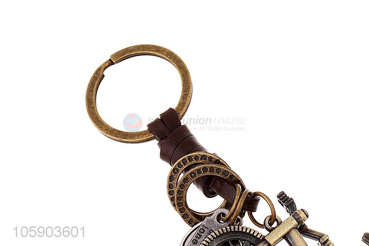 High quality personalized alloy pendant retro bike leather key chain