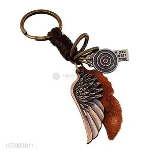 New style custom retro alloy wing pendant weaving leather key chain