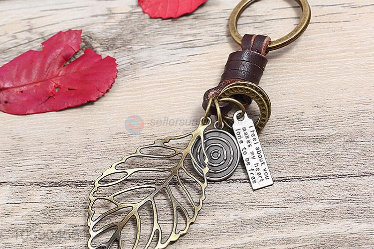 High grade leaf alloy pendant key chain leather key ring